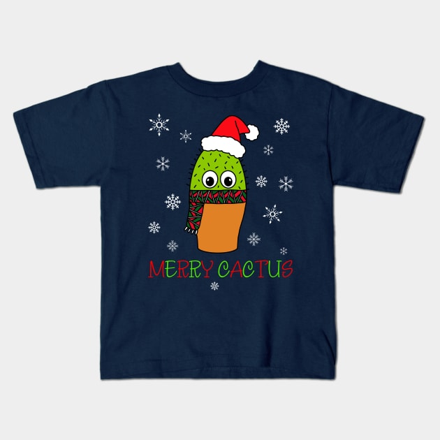 Merry Cactus - Cute Cactus With Christmas Scarf Kids T-Shirt by DreamCactus